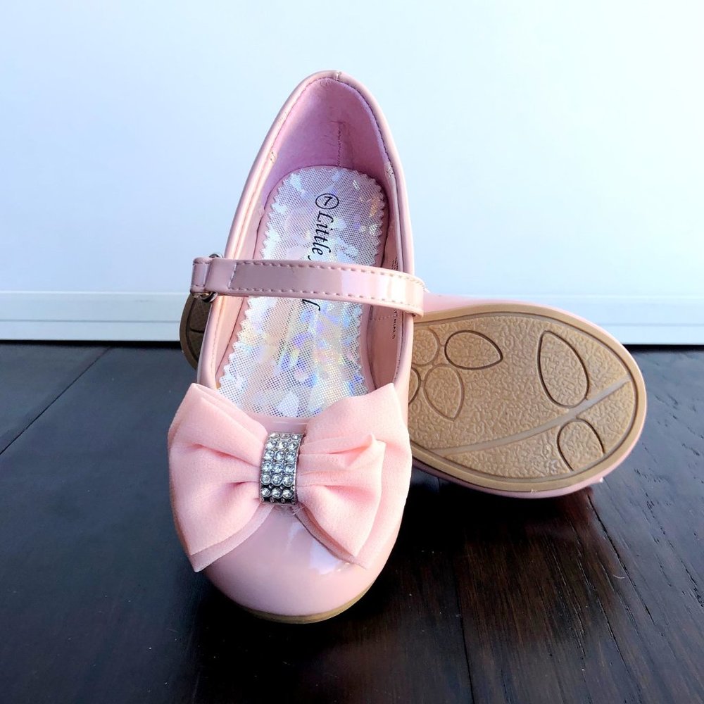 Little Big Girl Bow Tie Mary Jane Ballerina Flat - Blush Patent